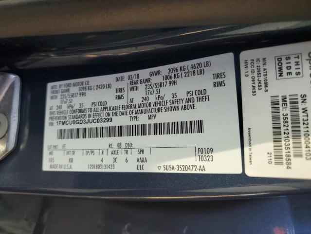 Photo 14 from auction – 2018 FORD ESCAPE SE with VIN 1FMCU0GD3JUC03299