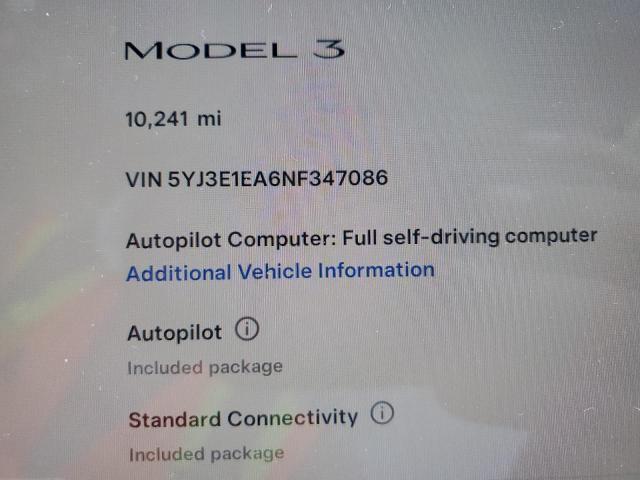 Photo 9 from auction – 2022 TESLA MODEL 3 with VIN 5YJ3E1EA6NF347086