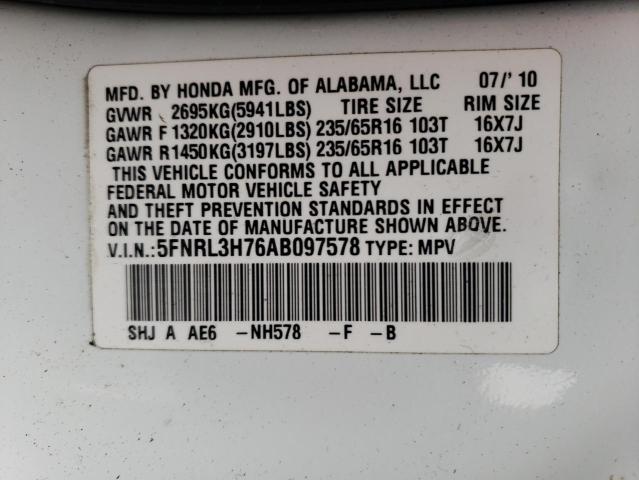 Photo 14 from auction – 2010 HONDA ODYSSEY EX with VIN 5FNRL3H76AB097578