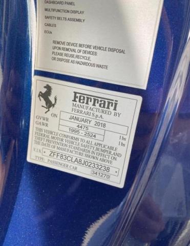 Photo 10 from auction – 2018 FERRARI 812 SUPERF with VIN ZFF83CLA8J0233238