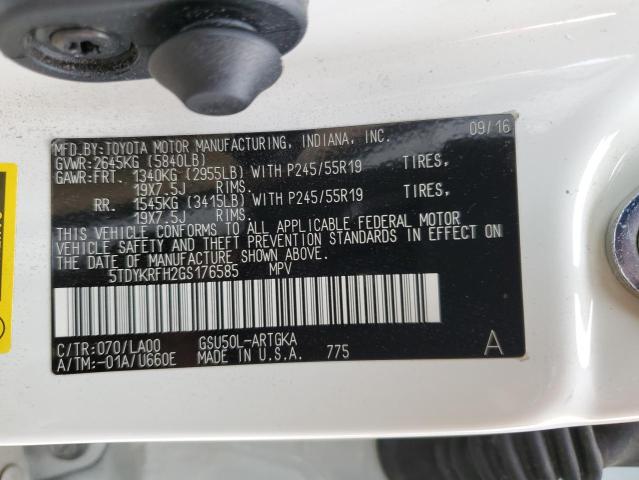 Photo 14 from auction – 2016 TOYOTA HIGHLANDER with VIN 5TDYKRFH2GS176585