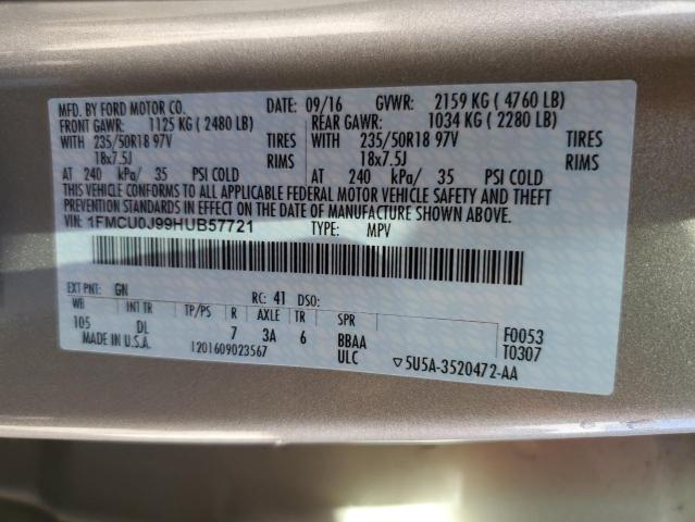 Photo 14 from auction – 2017 FORD ESCAPE TIT with VIN 1FMCU0J99HUB57721