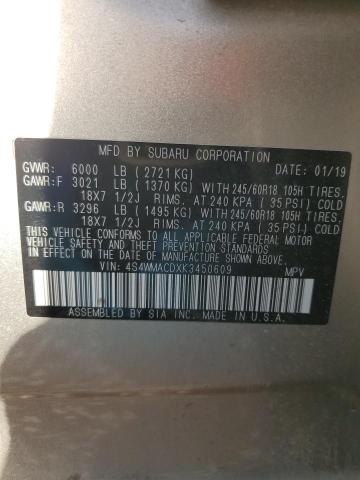 Photo 12 from auction – 2019 SUBARU ASCENT PRE with VIN 4S4WMACDXK3450609