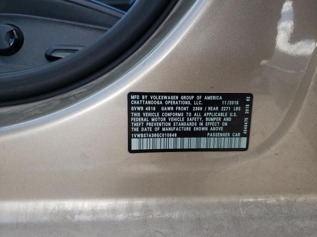 Photo 13 from auction – 2016 VOLKSWAGEN PASSAT SE with VIN 1VWBS7A36GC010848