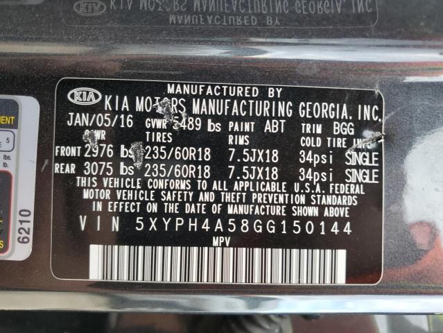 Photo 14 from auction – 2016 KIA SORENTO EX with VIN 5XYPH4A58GG150144