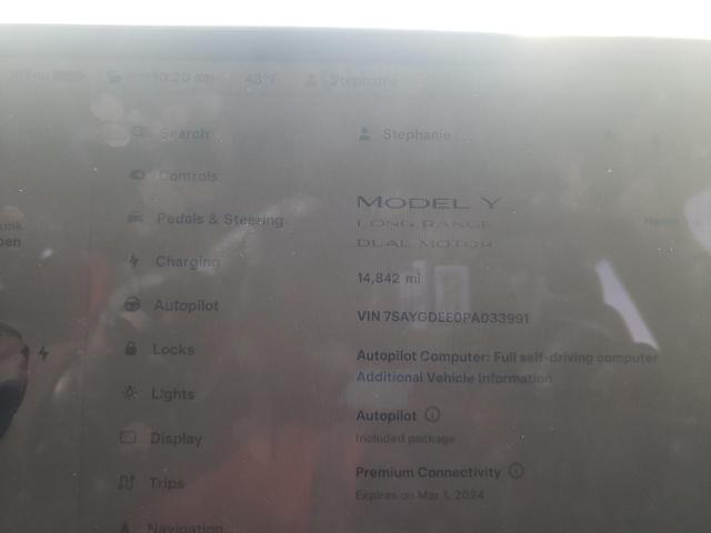 Foto 9 de la subasta – 2023 TESLA MODEL Y con VIN 7SAYGDEE0PA033991
