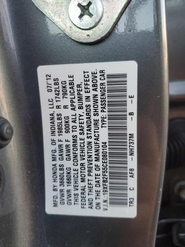 Photo 12 from auction – 2012 HONDA CIVIC LX with VIN 19XFB2F55CE080104
