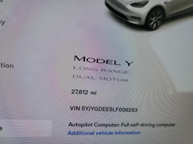 Photo 9 from auction – 2020 TESLA MODEL Y with VIN 5YJYGDEE5LF006263