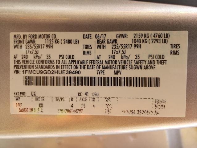 Photo 14 from auction – 2017 FORD ESCAPE SE with VIN 1FMCU9GD2HUE39490