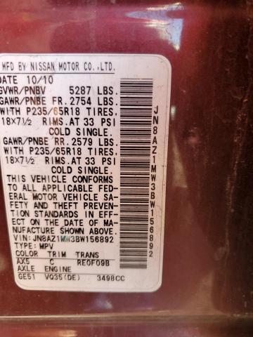 Photo 14 from auction – 2011 NISSAN MURANO S with VIN JN8AZ1MW3BW156892