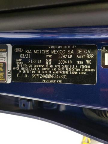 Photo 12 from auction – 2021 KIA FORTE FE with VIN 3KPF24AD8ME347831