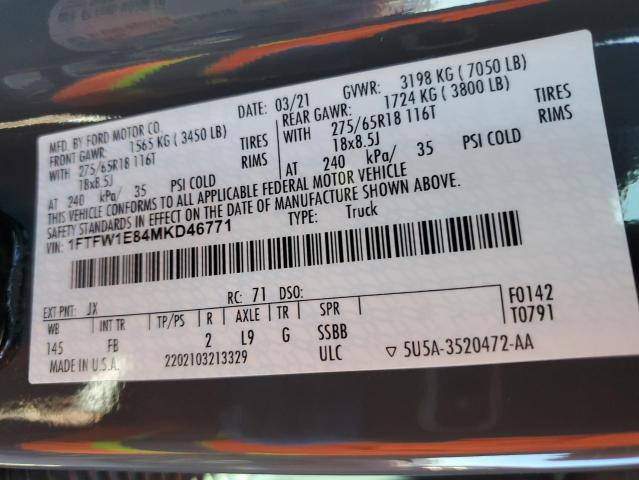 Photo 12 from auction – 2021 FORD F150 SUPER with VIN 1FTFW1E84MKD46771