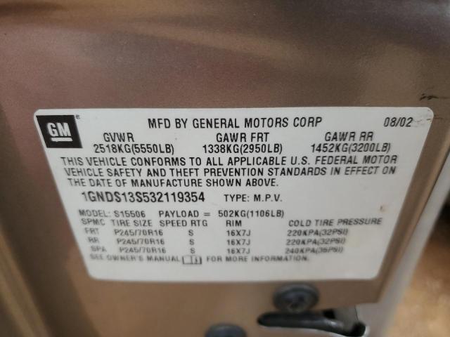 Photo 14 from auction – 2003 CHEVROLET TRAILBLAZE with VIN 1GNDS13S532119354
