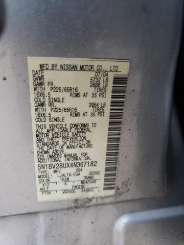 Photo 14 from auction – 2004 NISSAN QUEST S with VIN 5N1BV28UX4N367182