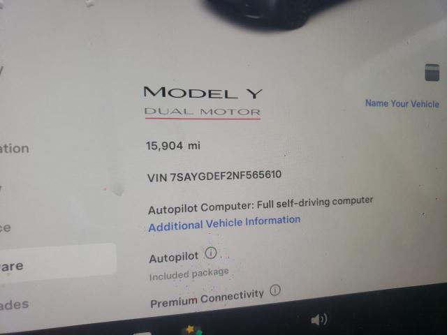 Photo 9 from auction – 2022 TESLA MODEL Y with VIN 7SAYGDEF2NF565610