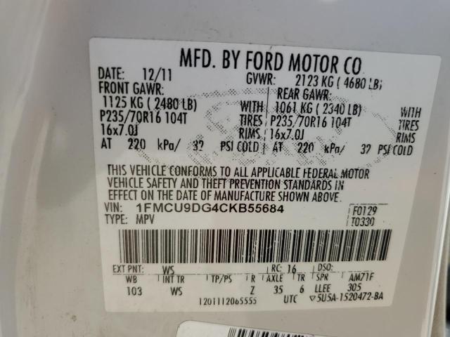 Photo 12 from auction – 2012 FORD ESCAPE XLT with VIN 1FMCU9DG4CKB55684