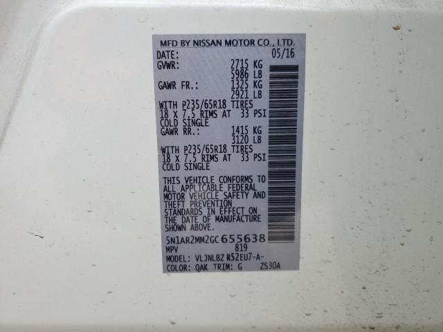 Photo 14 from auction – 2016 NISSAN PATHFINDER with VIN 5N1AR2MM2GC655638