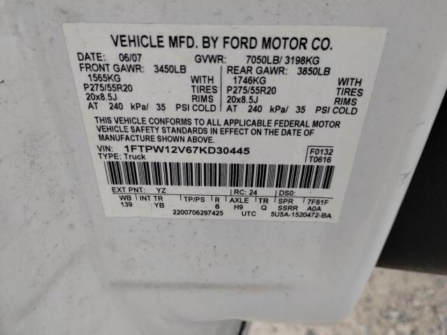 Photo 10 from auction – 2007 FORD F150 SUPER with VIN 1FTPW12V67KD30445