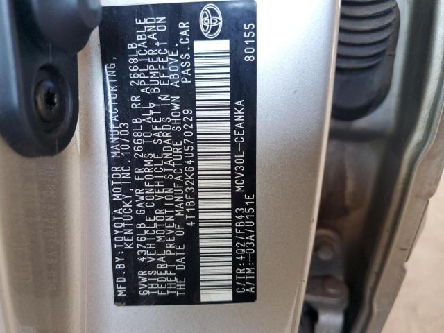 Photo 12 from auction – 2004 TOYOTA CAMRY LE with VIN 4T1BF32K64U570229