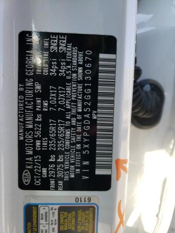 Photo 14 from auction – 2016 KIA SORENTO LX with VIN 5XYPGDA52GG130670