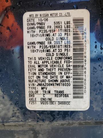 Photo 14 from auction – 2007 NISSAN MURANO SL with VIN JN8AZ08W97W618030
