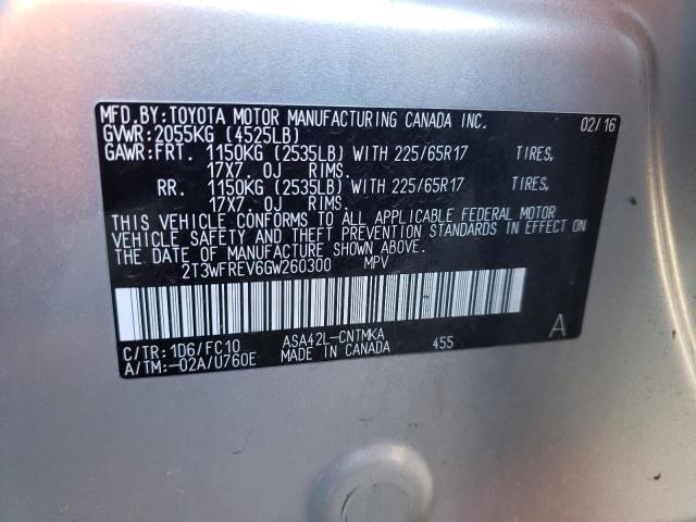 Photo 14 from auction – 2016 TOYOTA RAV4 XLE with VIN 2T3WFREV6GW260300