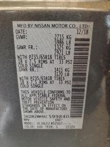 Photo 14 from auction – 2019 NISSAN PATHFINDER with VIN 5N1DR2MM4KC599840