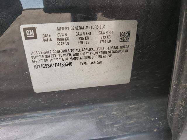 Photo 12 from auction – 2015 CHEVROLET SONIC LT with VIN 1G1JC5SH1F4189540