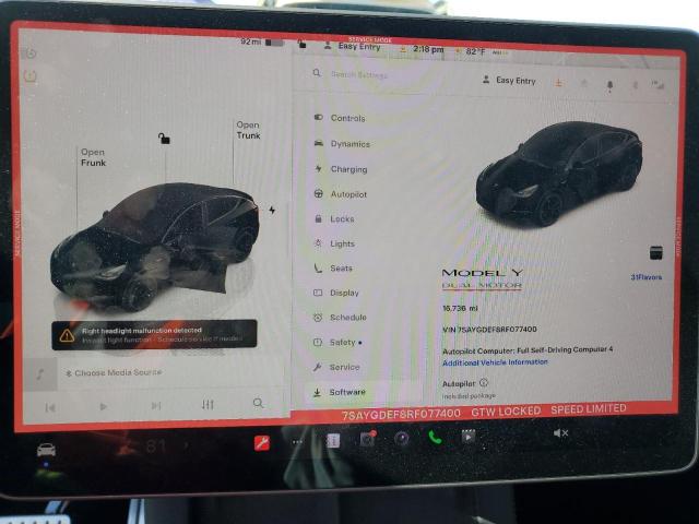Photo 9 from auction – 2024 TESLA MODEL Y with VIN 7SAYGDEF8RF077400