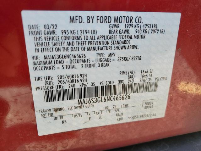 Photo 14 from auction – 2022 FORD ECOSPORT S with VIN MAJ6S3GL6NC465626