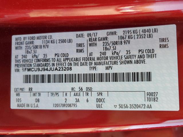 Photo 14 from auction – 2018 FORD ESCAPE TIT with VIN 1FMCU9J94JUA23208