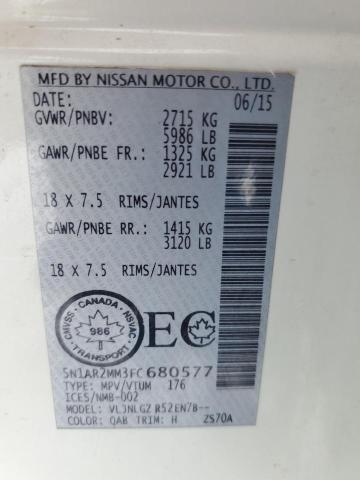Photo 14 from auction – 2015 NISSAN PATHFINDER with VIN 5N1AR2MM3FC680577