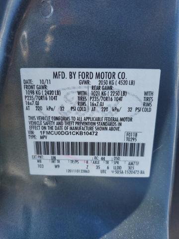 Zdjęcie 14 z aukcji – 2012 FORD ESCAPE XLT z VIN 1FMCU0DG1CKB10472