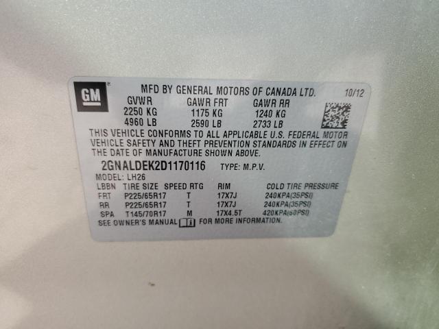 Photo 14 from auction – 2013 CHEVROLET EQUINOX LT with VIN 2GNALDEK2D1170116