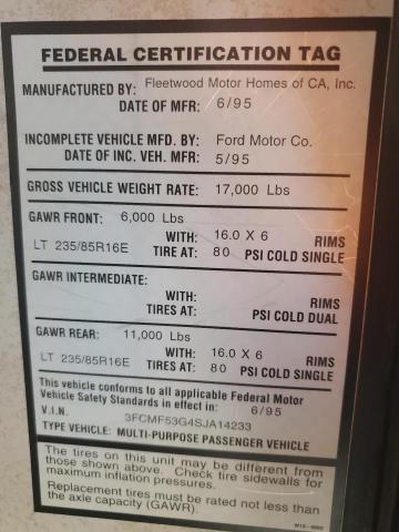 Photo 10 from auction – 1995 FORD MOTORHOME with VIN 3FCMF53G4SJA14233