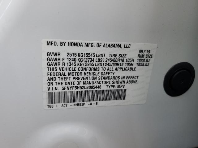Photo 14 from auction – 2020 HONDA PILOT EXL with VIN 5FNYF5H52LB005446