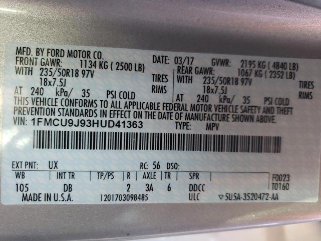 Photo 14 from auction – 2017 FORD ESCAPE TIT with VIN 1FMCU9J93HUD41363
