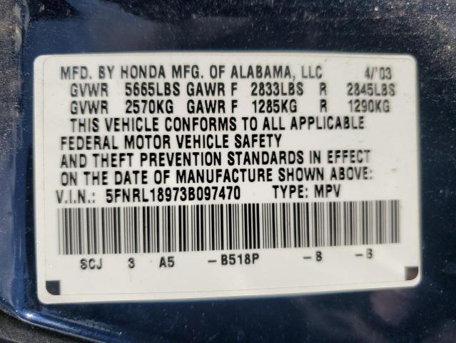 Photo 14 from auction – 2003 HONDA ODYSSEY EX with VIN 5FNRL18973B097470
