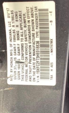 Zdjęcie 10 z aukcji – 2017 HONDA CIVIC EX z VIN 19XFC2F73HE018836