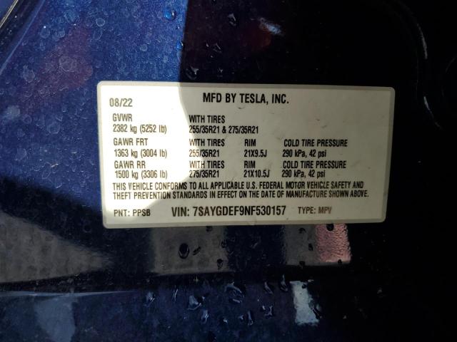Foto 14 de la subasta – 2022 TESLA MODEL Y con VIN 7SAYGDEF9NF530157