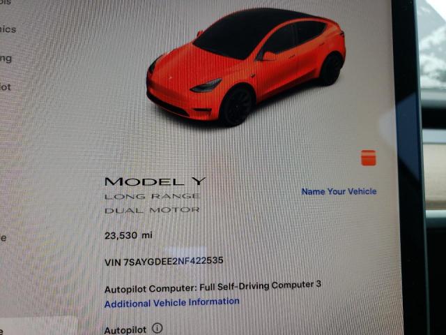 Photo 9 from auction – 2022 TESLA MODEL Y with VIN 7SAYGDEE2NF422535