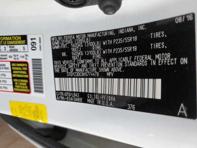 Photo 14 from auction – 2017 TOYOTA SIENNA XLE with VIN 5TDYZ3DC9HS774478
