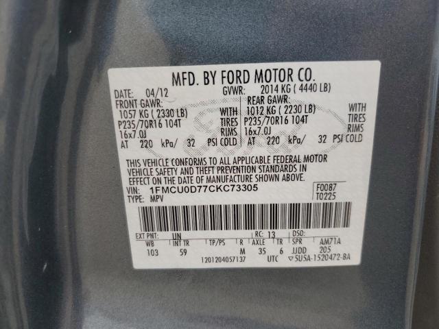 Photo 14 from auction – 2012 FORD ESCAPE XLT with VIN 1FMCU0D77CKC73305