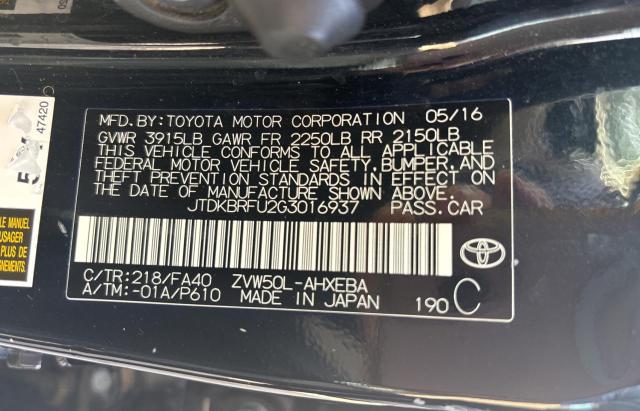 Photo 10 from auction – 2016 TOYOTA PRIUS with VIN JTDKBRFU2G3016937