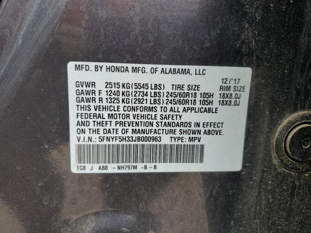 Photo 14 from auction – 2018 HONDA PILOT EX with VIN 5FNYF5H33JB000963