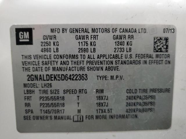 Photo 14 from auction – 2013 CHEVROLET EQUINOX LT with VIN 2GNALDEK5D6422363