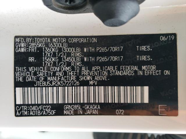 Photo 14 from auction – 2019 TOYOTA 4RUNNER SR with VIN JTEBU5JR2K5722126