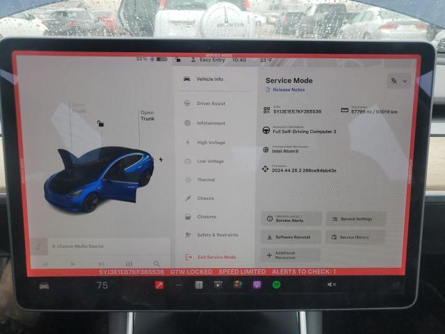 Photo 9 from auction – 2019 TESLA MODEL 3 with VIN 5YJ3E1EB7KF365536