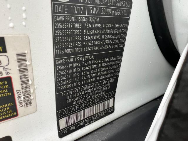 Photo 10 from auction – 2017 LAND ROVER RANGE ROVE with VIN SALWR2FV8HA178137