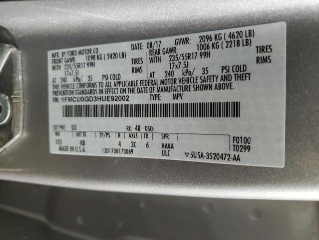 Photo 14 from auction – 2017 FORD ESCAPE SE with VIN 1FMCU0GD3HUE92002